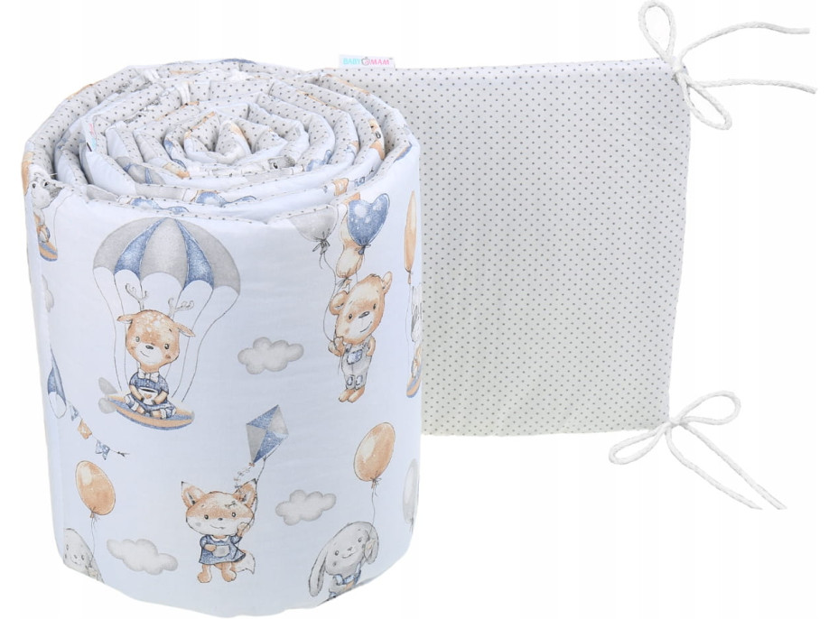 Ochranný mantinel do postýlky 180x30 cm BABYMAM PREMIUM - Procházka v oblacích/šedé tečky