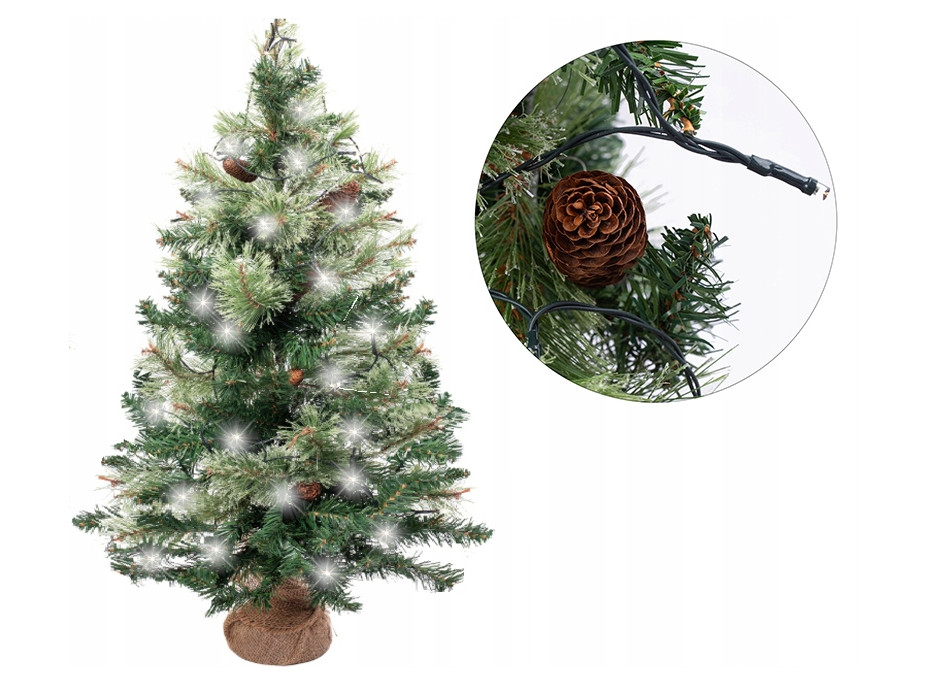 Umělý vánoční stromek s šiškami a LED světýlky - 100 cm