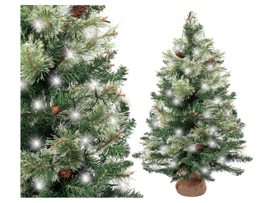 Umělý vánoční stromek s šiškami a LED světýlky - 100 cm
