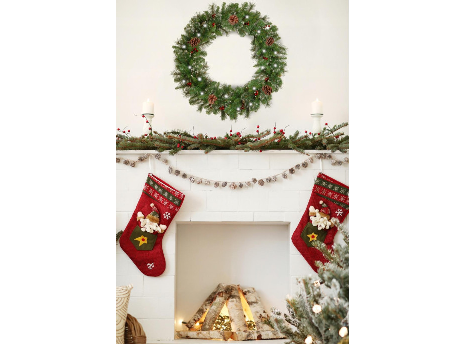 Vánoční LED věnec s dekoracemi - umělé jehličí - 60 cm