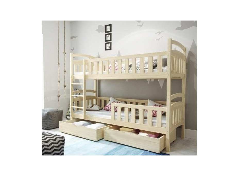 Dětská patrová postel se šuplíky z masivu borovice DOMINIK II - 200x90 cm - přírodní borovice