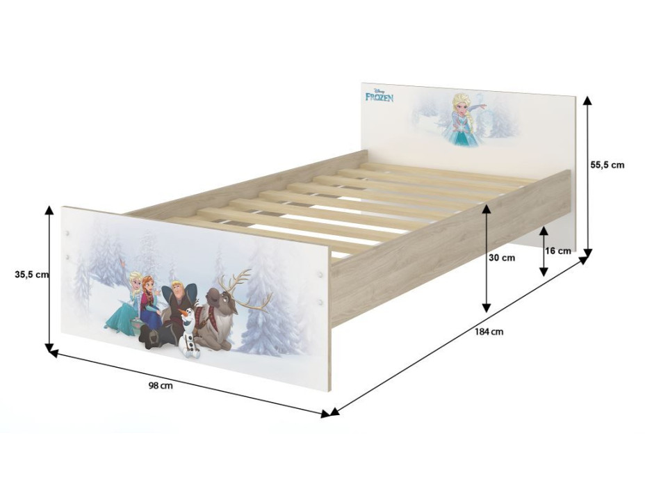Dětská postel MAX se šuplíkem Disney - MINNIE PARIS 180x90 cm NORSKÁ BOROVICE - 2x krátká zábrana