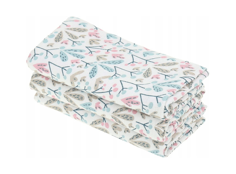 Dětské mušelínové pleny BABYMAM PREMIUM 70x75 cm - sada 3 ks - Keříčky