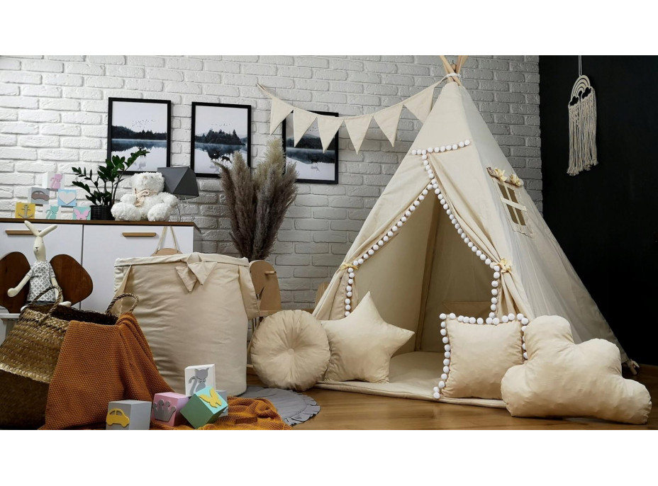 Dětský stan TEEPEE (TÝPÍ) SUPERIOR s doplňky - ECRU