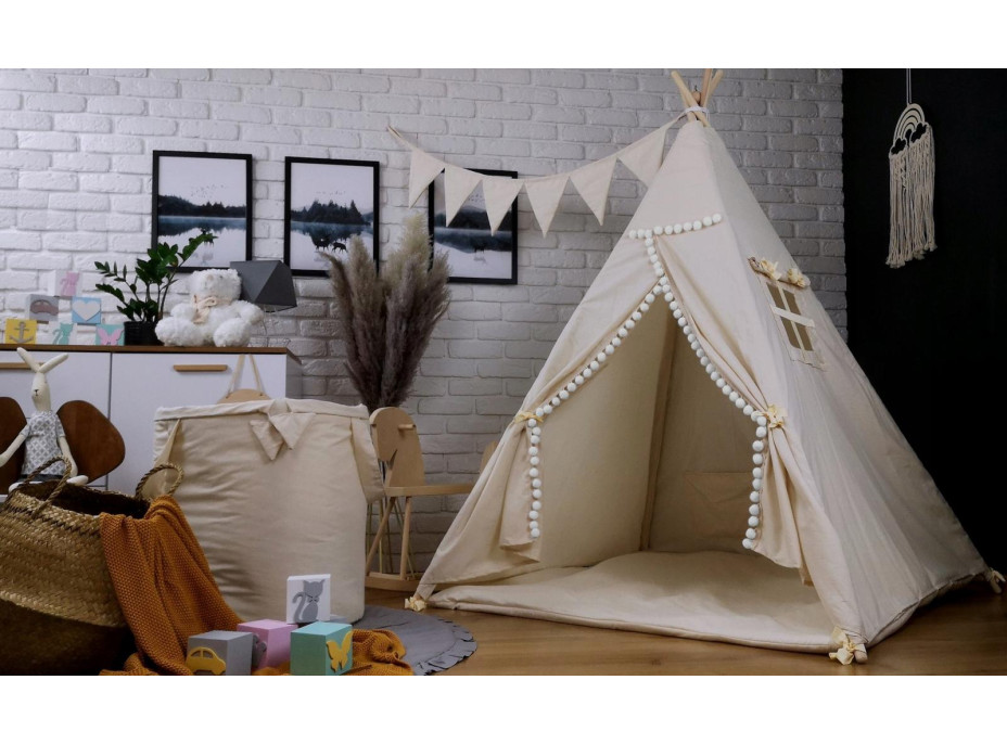 Dětský stan TEEPEE (TÝPÍ) SUPERIOR s doplňky - ECRU