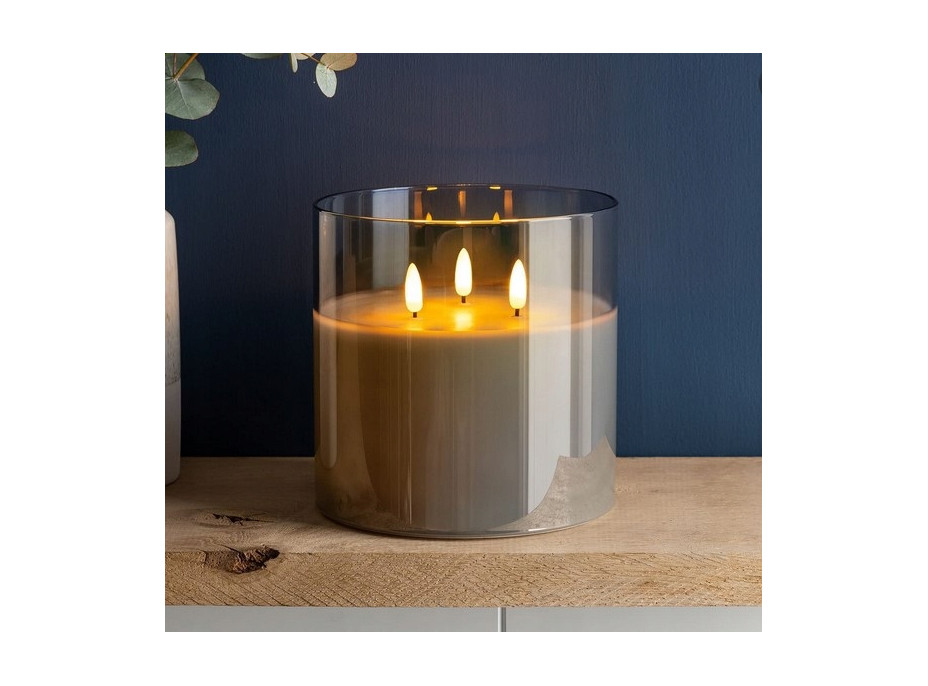LED svíčka ve skle - 15x15 cm - teplá bílá