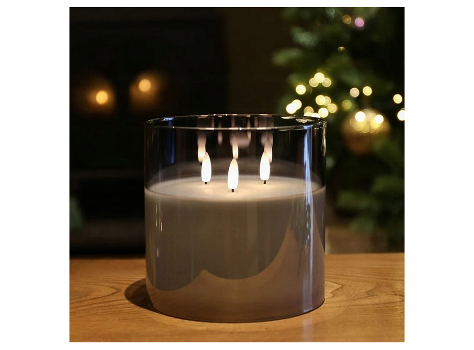 LED svíčka ve skle - 15x15 cm - teplá bílá