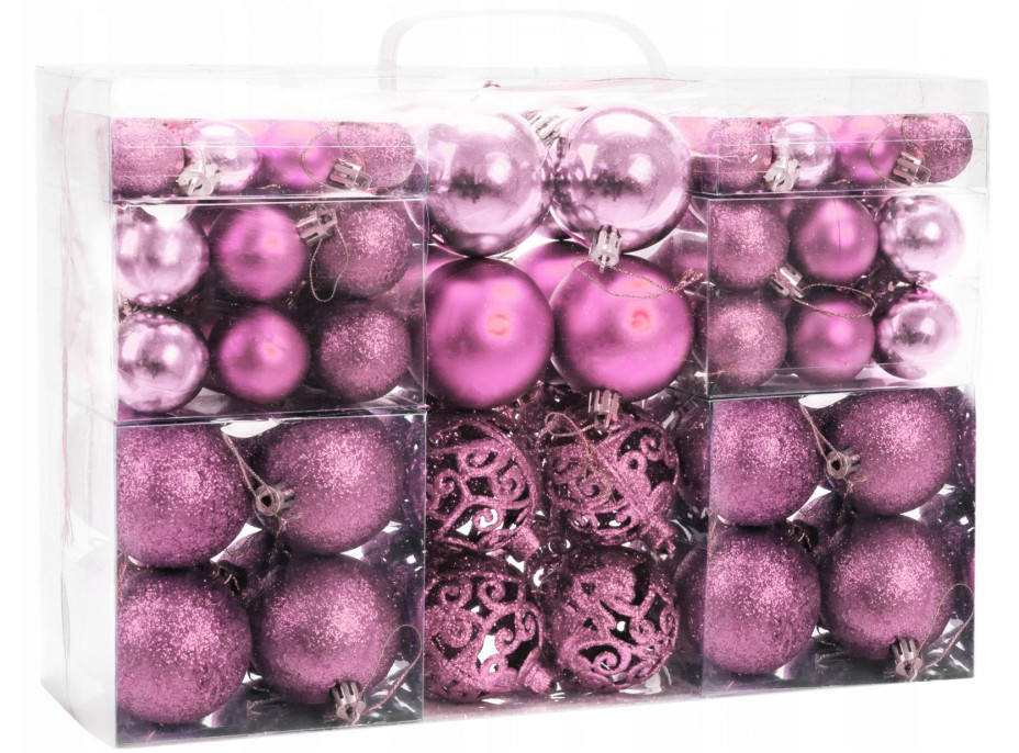 Vánoční závěsné baňky na stromeček - 100 ks - růžové