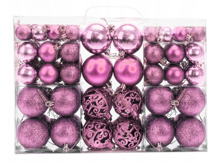 Vánoční závěsné baňky na stromeček - 100 ks - růžové