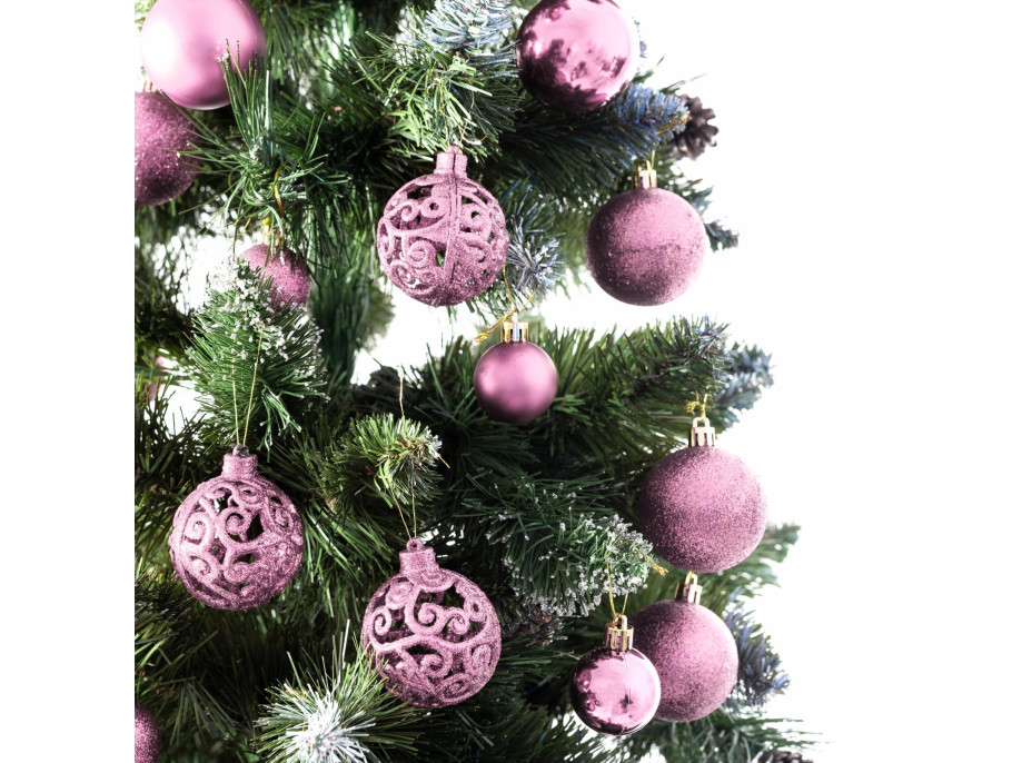 Vánoční závěsné baňky na stromeček - 100 ks - růžové