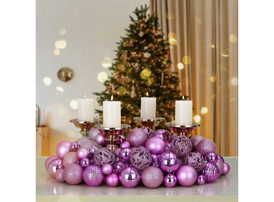 Vánoční závěsné baňky na stromeček - 100 ks - růžové