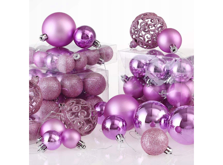 Vánoční závěsné baňky na stromeček - 100 ks - růžové