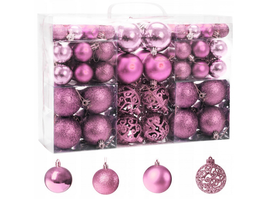 Vánoční závěsné baňky na stromeček - 100 ks - růžové