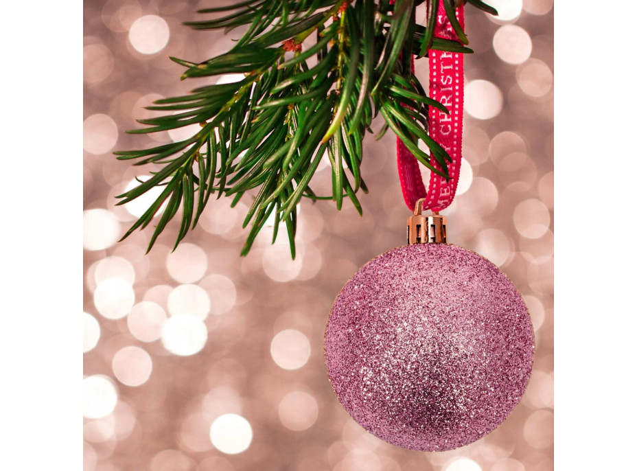 Vánoční závěsné baňky na stromeček - 10 druhů - 72 ks - stříbrné/růžové