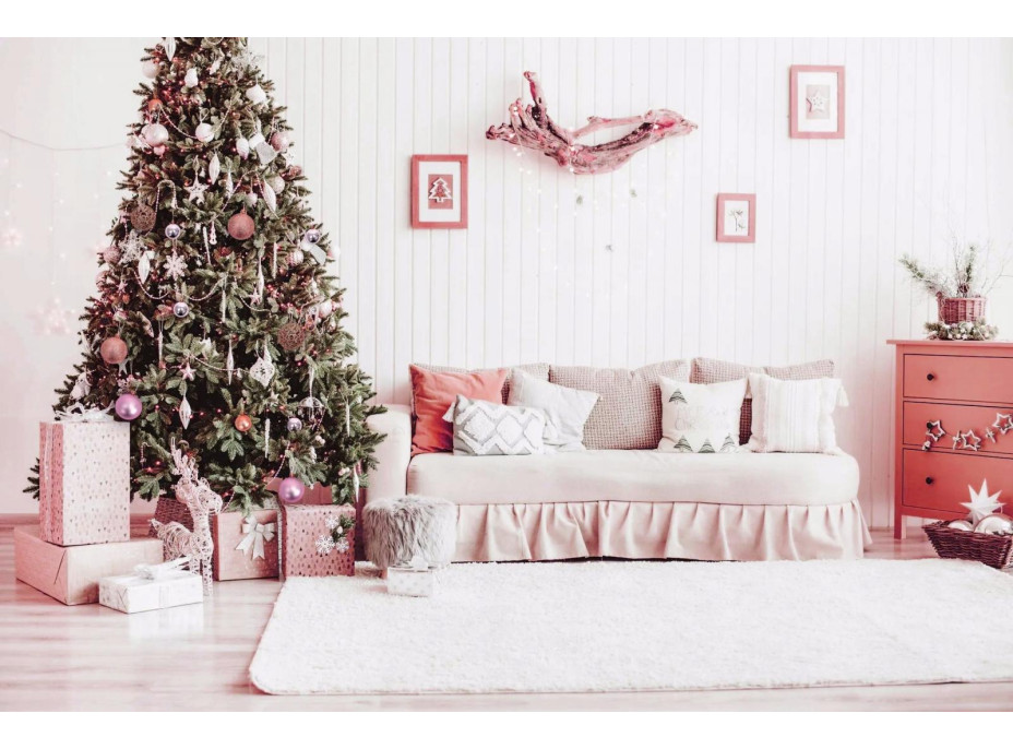 Vánoční závěsné baňky na stromeček - 10 druhů - 72 ks - stříbrné/růžové