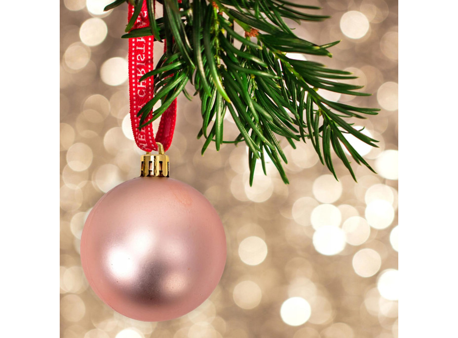 Vánoční závěsné baňky na stromeček - 13 druhů - 101 ks - zlaté/růžové