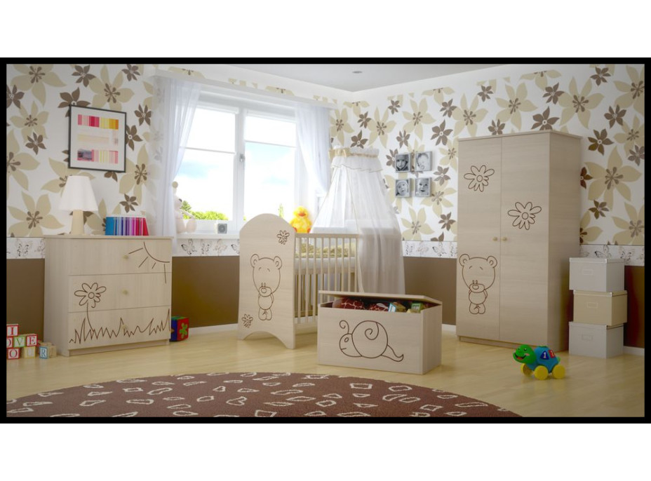 Dětská postýlka s výřezem MÉĎA - přírodní 120x60 cm, bez šuplíku, borovicové příčky