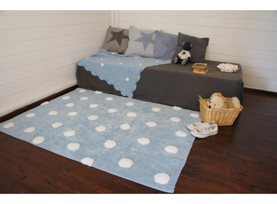 Ručně tkaný kusový koberec Polka Dots Blue-White