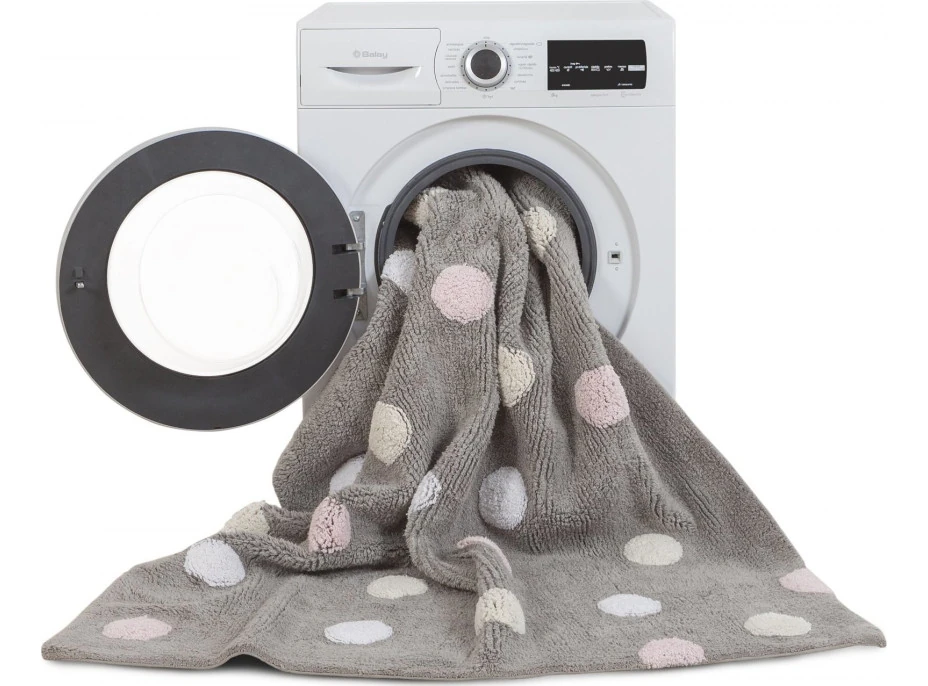 Ručně tkaný kusový koberec Tricolor Polka Dots Grey-Pink