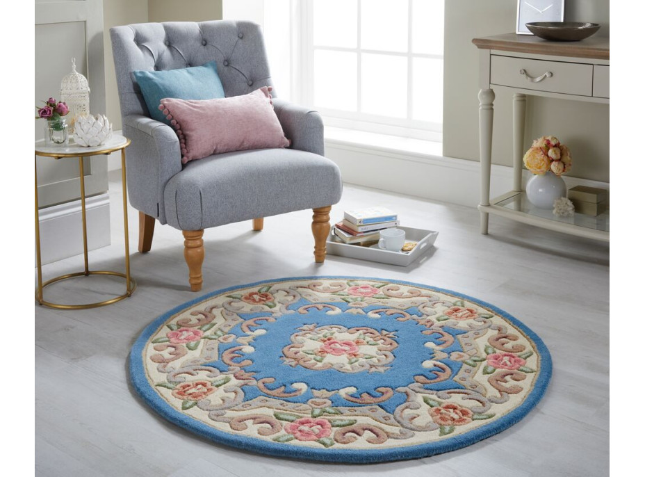 Ručně všívaný kusový koberec Lotus premium Blue circle