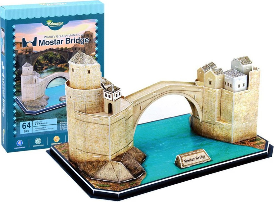 EDUCATOR 3D puzzle Obloukový most v Mostaru, Bosna a Hercegovina 64 dílků