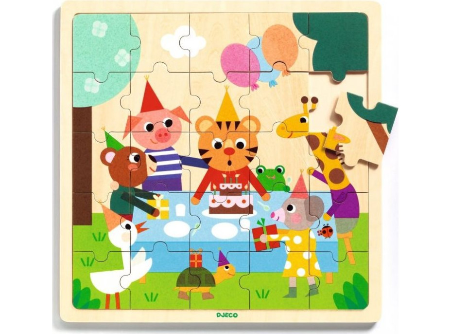 DJECO Dřevěné puzzle Narozeninová oslava, 25 dílků