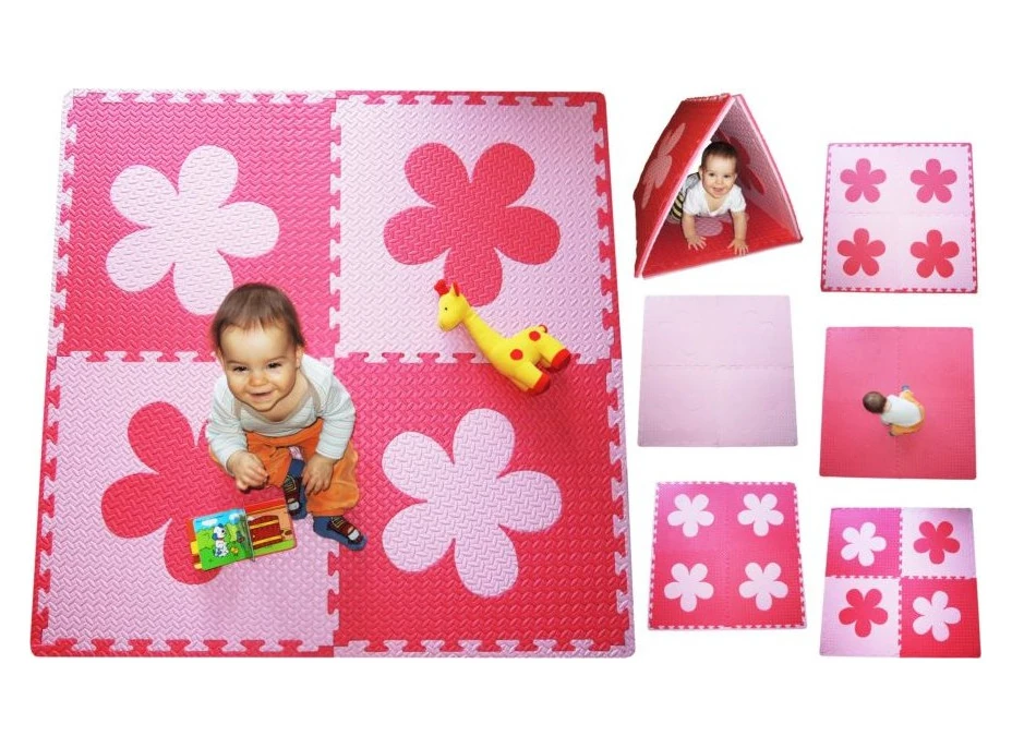Pěnový BABY koberec s okraji - růžová,červená