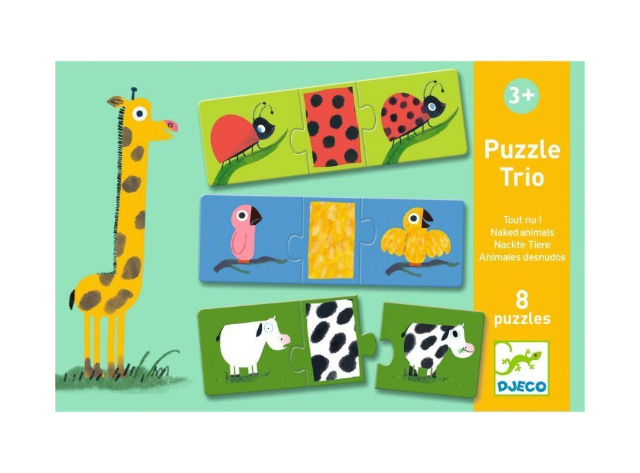 DJECO Puzzle Trio Nahatá zvířátka 8x3 dílků