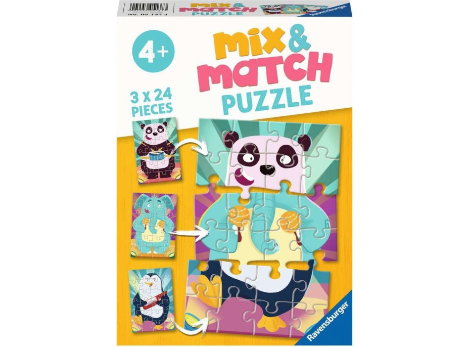 RAVENSBURGER Puzzle Mix&Match: Legrační zvířátka 3x24 dílků