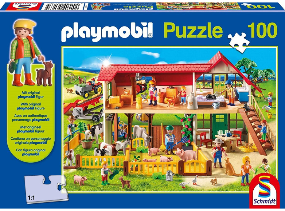 SCHMIDT Puzzle Playmobil Farma 100 dílků + figurka Playmobil