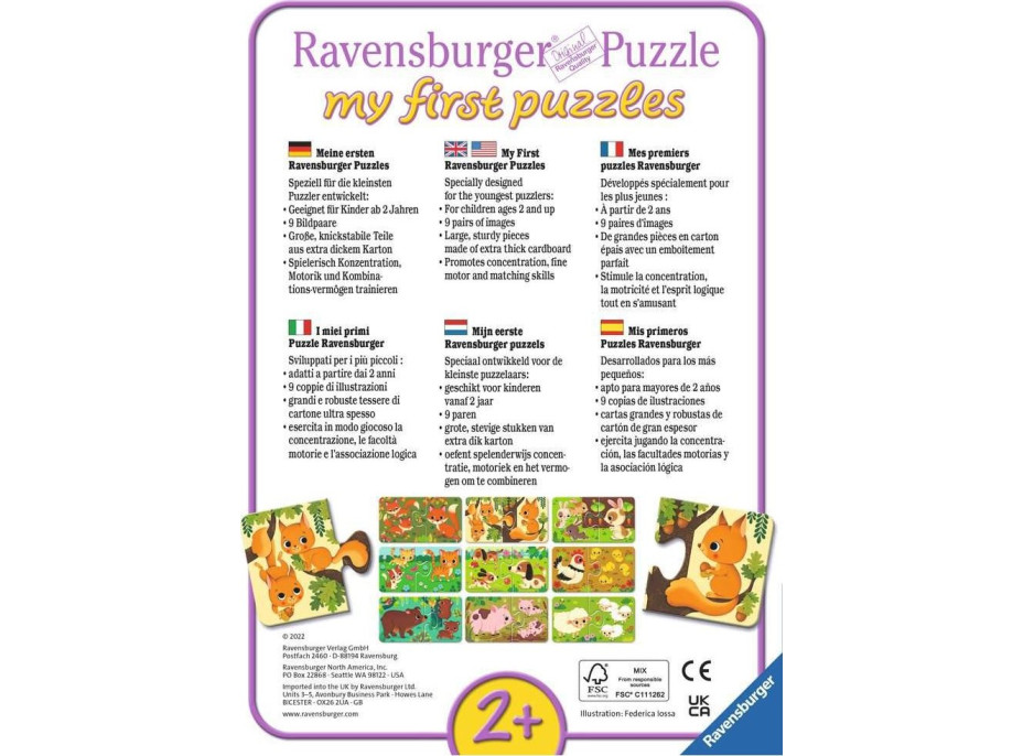 RAVENSBURGER Moje první puzzle Zvířátka a mláďátka 9x2 dílků