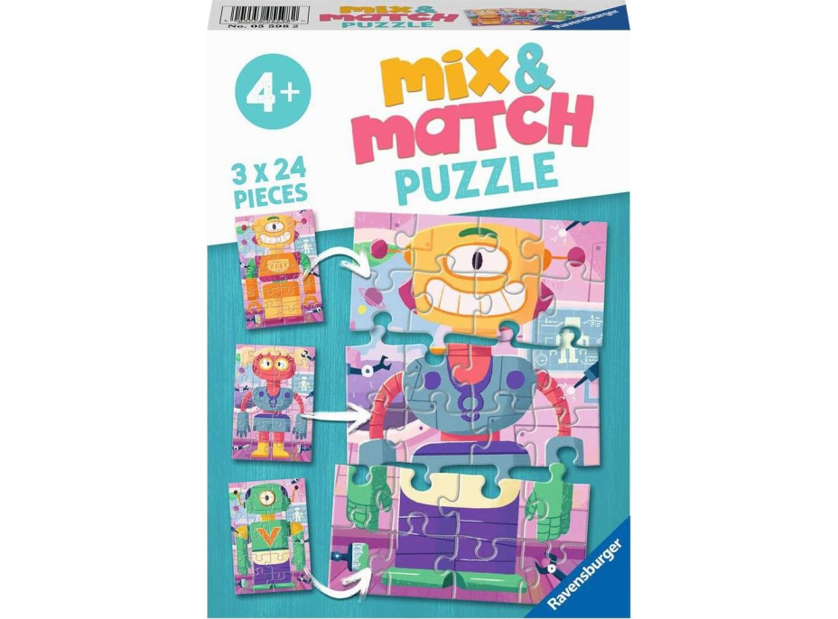 RAVENSBURGER Puzzle Mix&Match: Roztomilí roboti 3x24 dílků