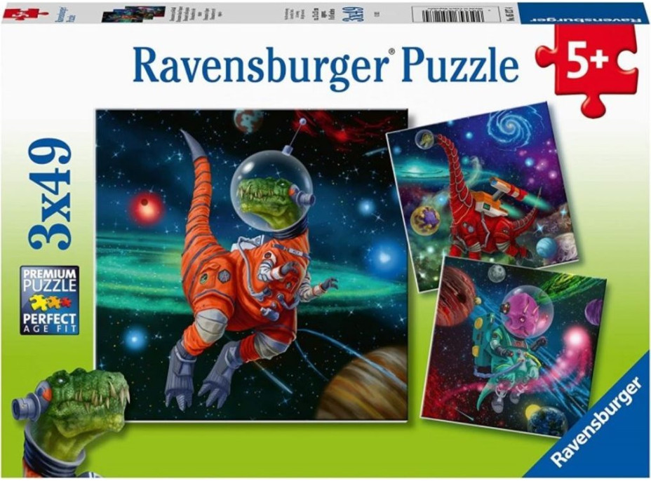 RAVENSBURGER Puzzle Dinosauři ve vesmíru 3x49 dílků