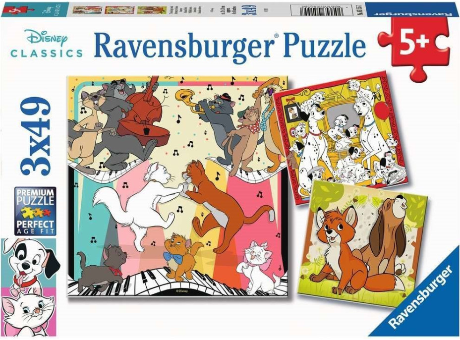 RAVENSBURGER Puzzle Disney Classics: Zvířátka v dobré náladě 3x49 dílků