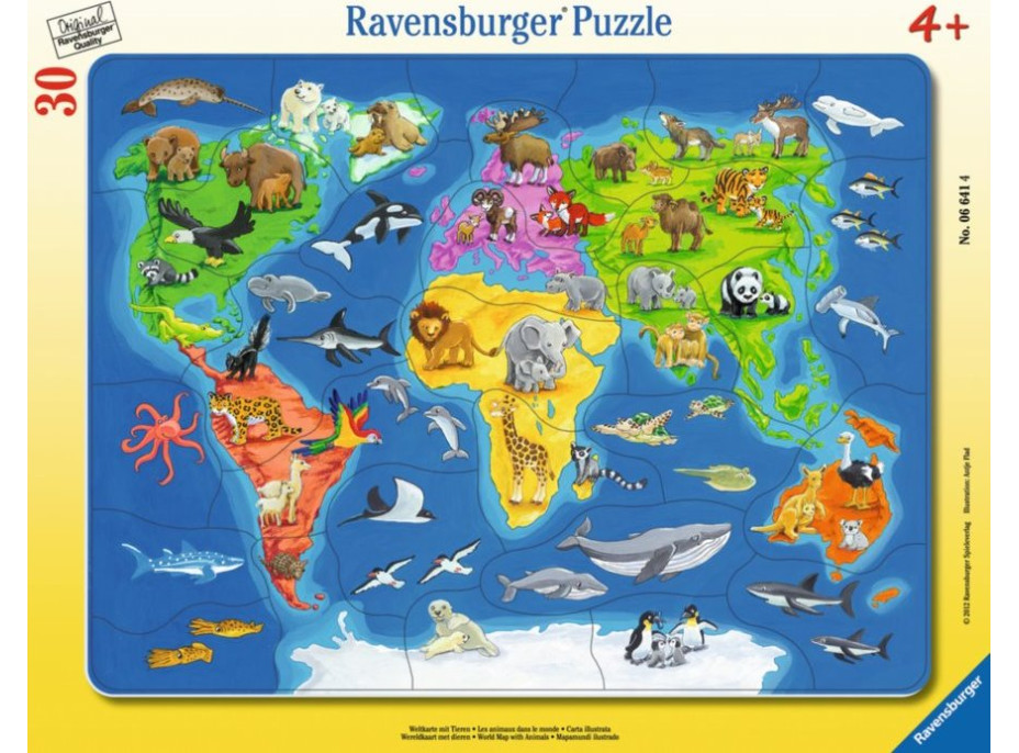 RAVENSBURGER Puzzle Mapa světa se zvířaty 30 dílků