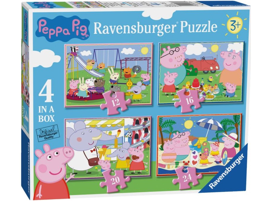 RAVENSBURGER Puzzle Prasátko Peppa: Zábavné dny 4v1 (12,16,20,24 dílků)