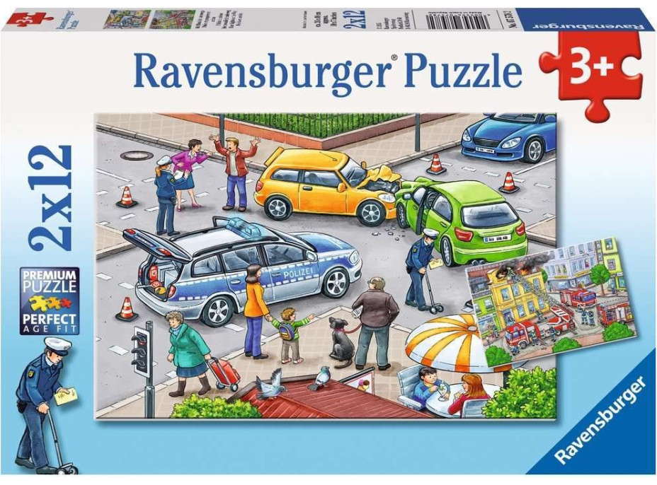 RAVENSBURGER Puzzle S modrým světlem na cestách 2x12 dílků