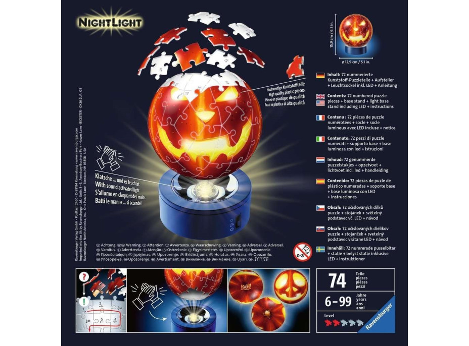 RAVENSBURGER Svítící puzzleball Dýňová hlava 74 dílků