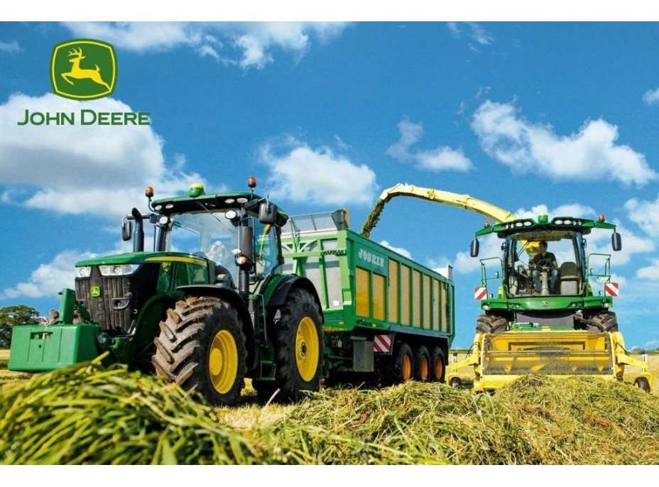 SCHMIDT Puzzle John Deere Traktor s řezačkou 100 dílků + model SIKU