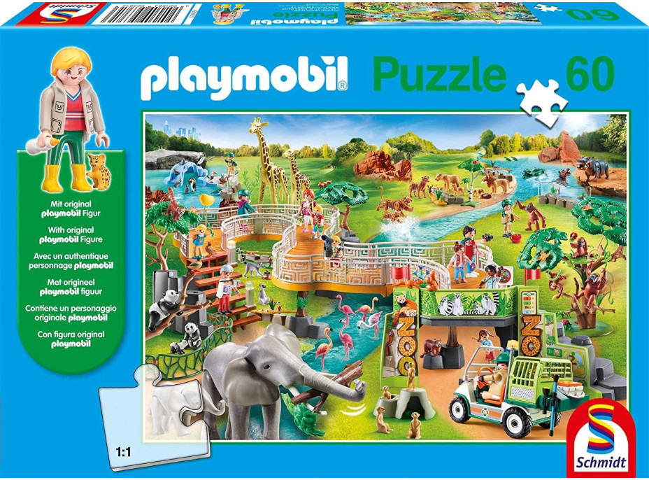 SCHMIDT Puzzle Playmobil Zoo 60 dílků + figurka Playmobil