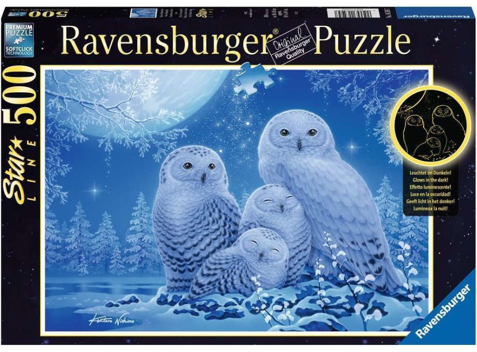 RAVENSBURGER Svítící puzzle Sovy 500 dílků
