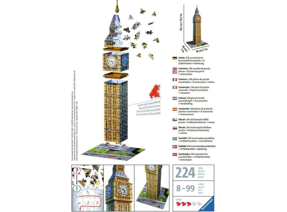 RAVENSBURGER 3D puzzle Big Ben, Londýn 216 dílků