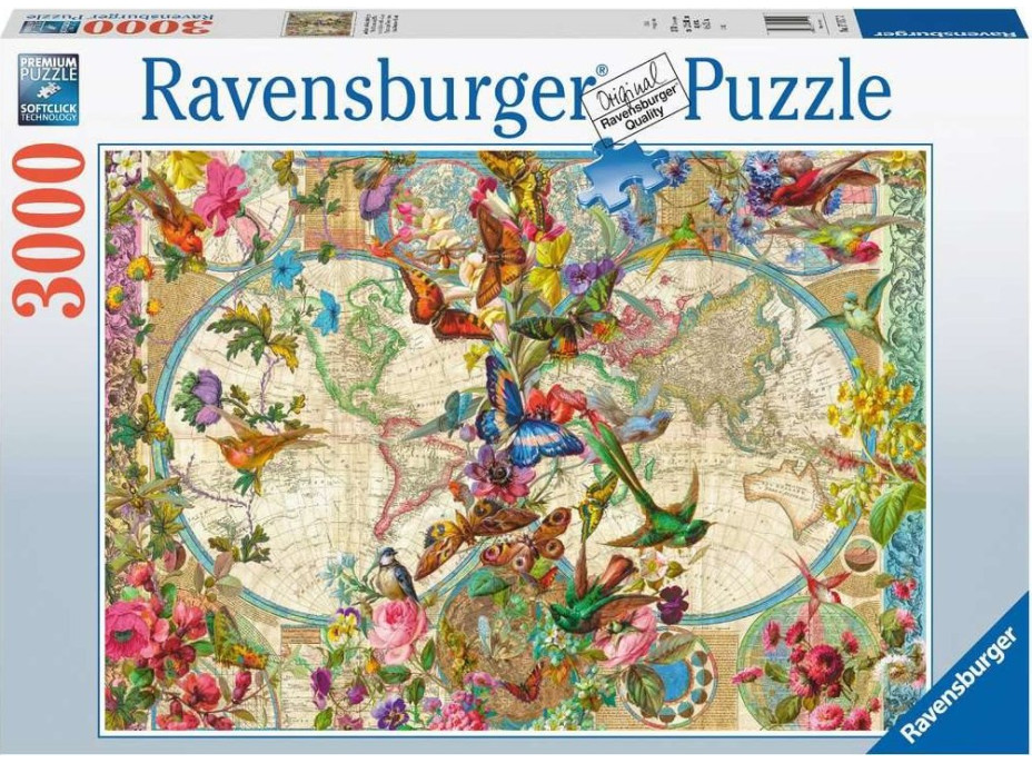 RAVENSBURGER Puzzle Mapa světa s flórou a faunou 3000 dílků