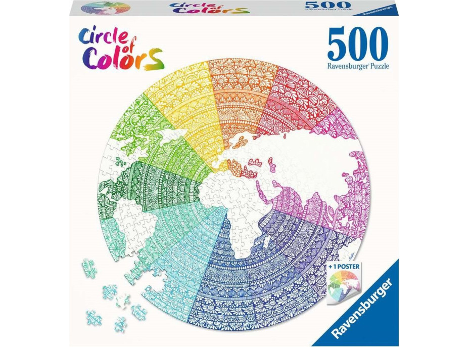 RAVENSBURGER Kulaté puzzle Kruh barev: Mandala 500 dílků