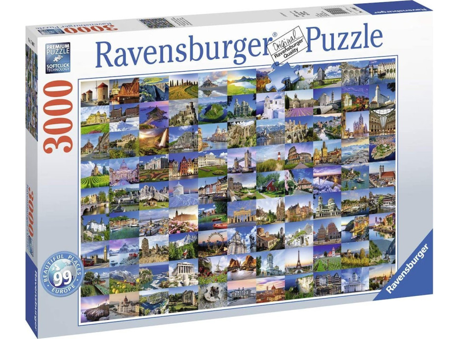 RAVENSBURGER Puzzle 99 krásných míst Evropy 3000 dílků
