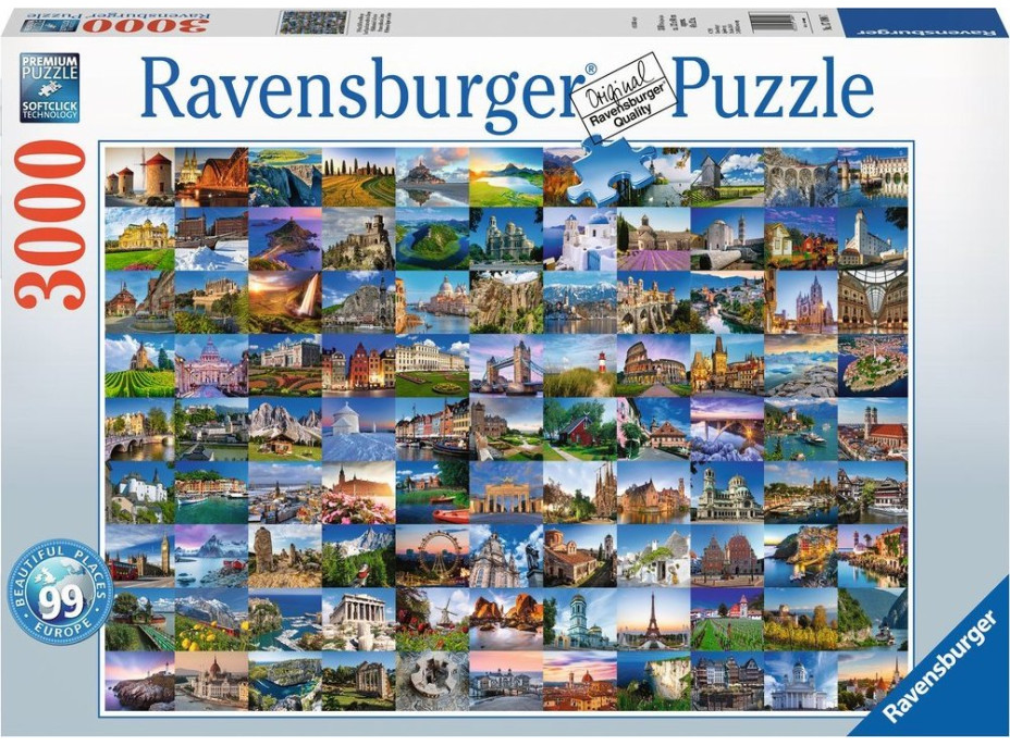 RAVENSBURGER Puzzle 99 krásných míst Evropy 3000 dílků