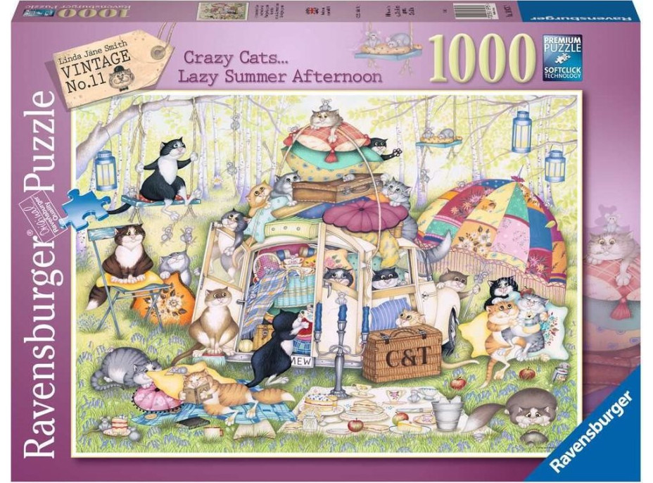 RAVENSBURGER Puzzle Crazy Cats: Líné letní odpoledne 1000 dílků