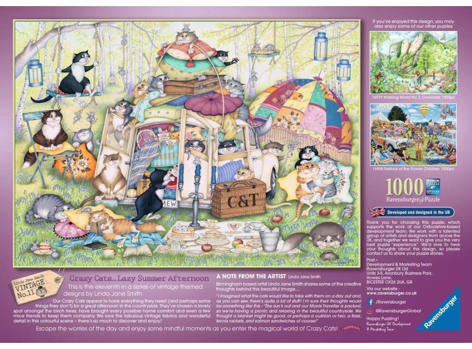 RAVENSBURGER Puzzle Crazy Cats: Líné letní odpoledne 1000 dílků