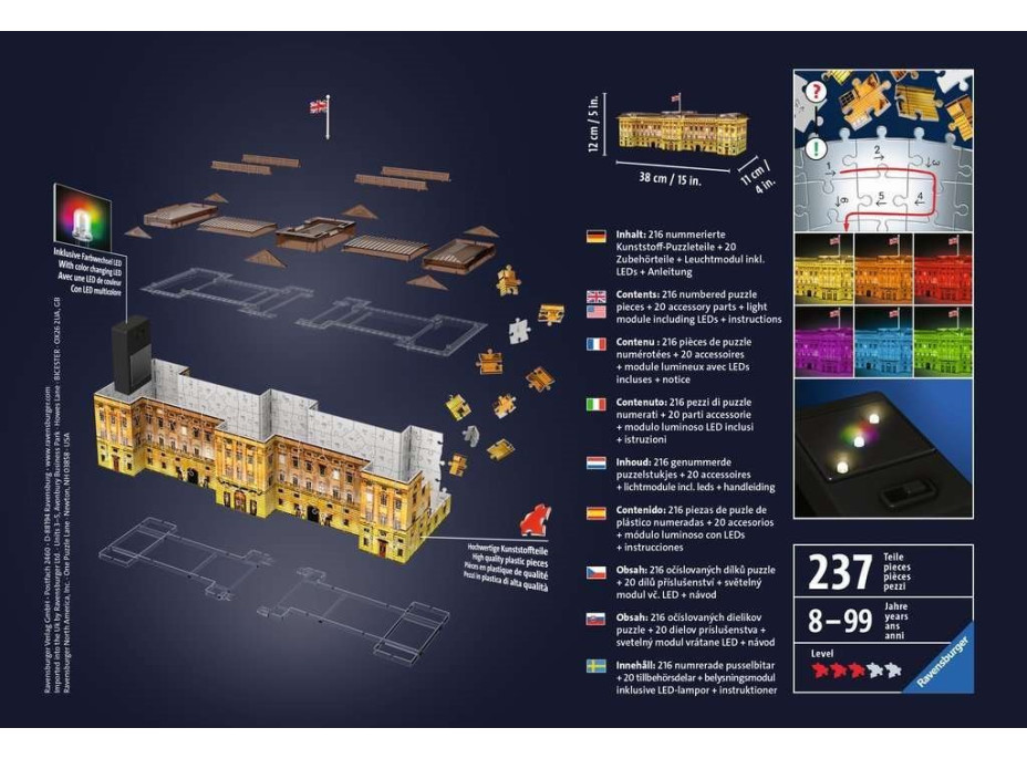 RAVENSBURGER Svítící 3D puzzle Noční edice Buckinghamský palác 216 dílků