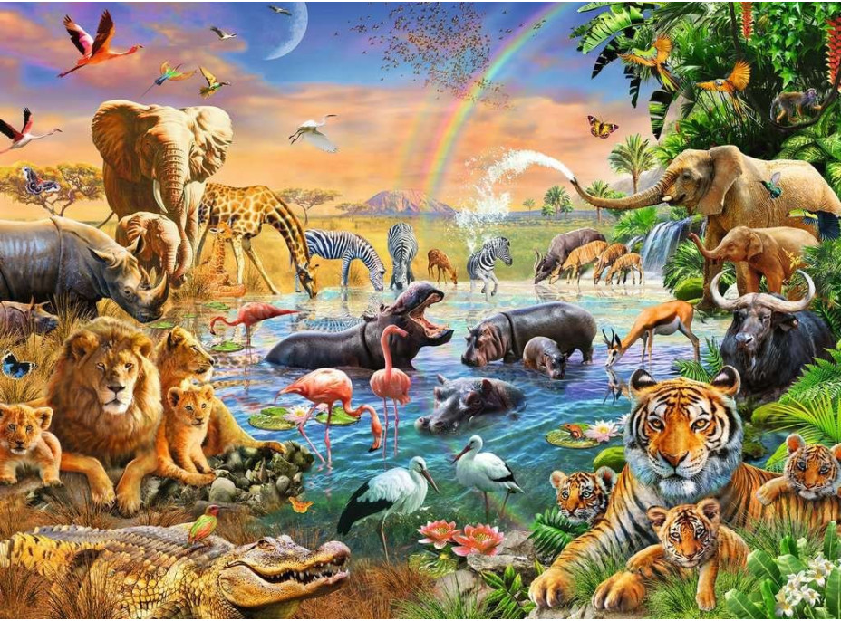 RAVENSBURGER Puzzle Zvířata u napajedla XXL 100 dílků